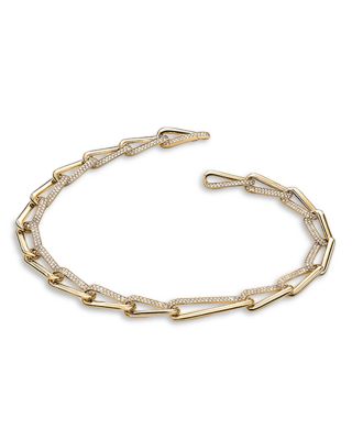 18K Yellow Gold Diamond Elongated Link Necklace, 17.25"