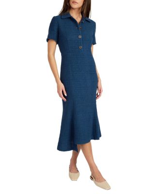  Sahara Short Sleeve Asymmetric Midi Tweed Dress