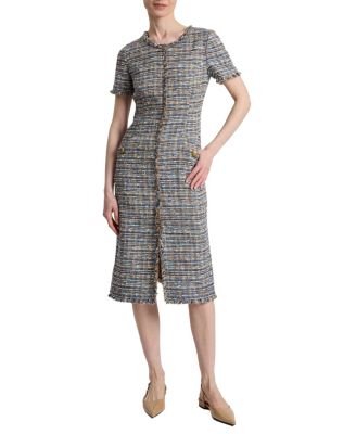  Nisha Short Sleeve Midi Sheath Tweed Dress