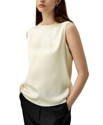  Sleeveless Round Neck Silk Top