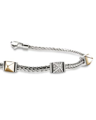 14K Yellow Gold & Sterling Silver Icon Diamond Pyramid Custer Chain Bracelet