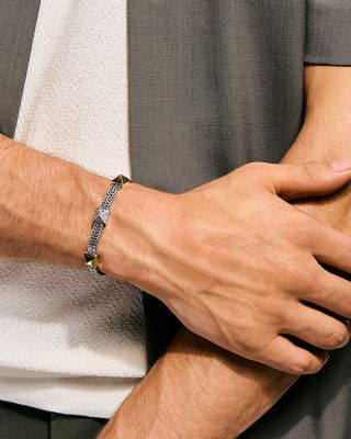 14K Yellow Gold & Sterling Silver Icon Diamond Pyramid Custer Chain Bracelet