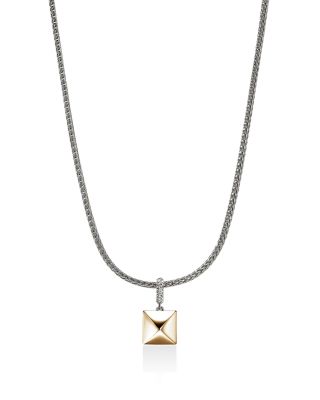 14K Yellow Gold & Sterling Silver Icon Diamond Pyramid Pendant Necklace, 16-18"