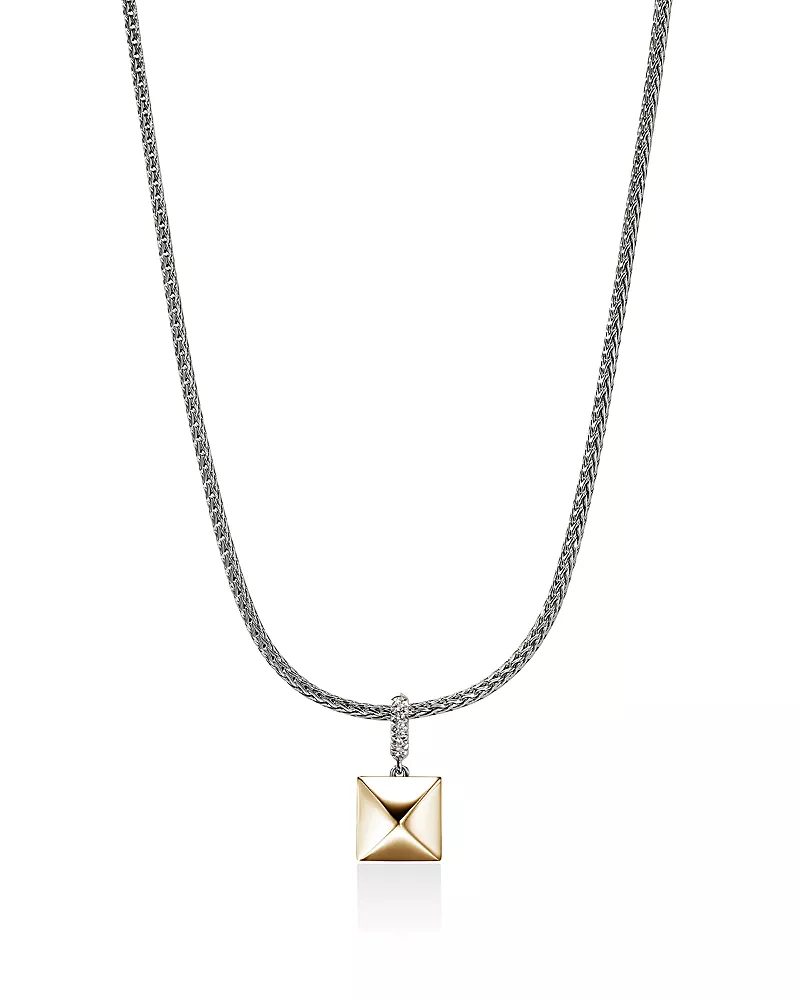 John Hardy 14K Yellow Gold & Sterling Silver Icon Diamond Pyramid Pendant Necklace, 16