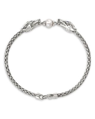 Sterling Silver Naga Freshwater Pearl & Blue Sapphire Dragon Chain Bracelet