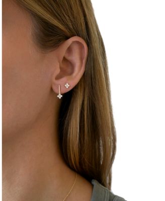14K Yellow Gold Diamond Fleur Bar Stud Earrings