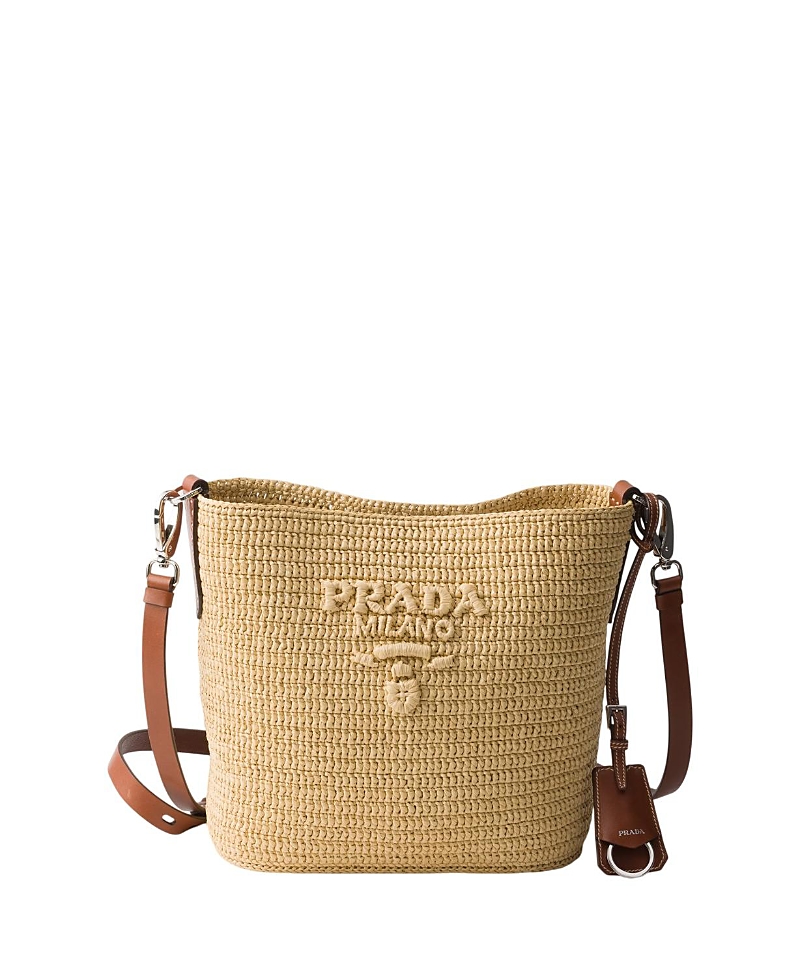 Prada Small Crochet And Leather Bucket Bag
