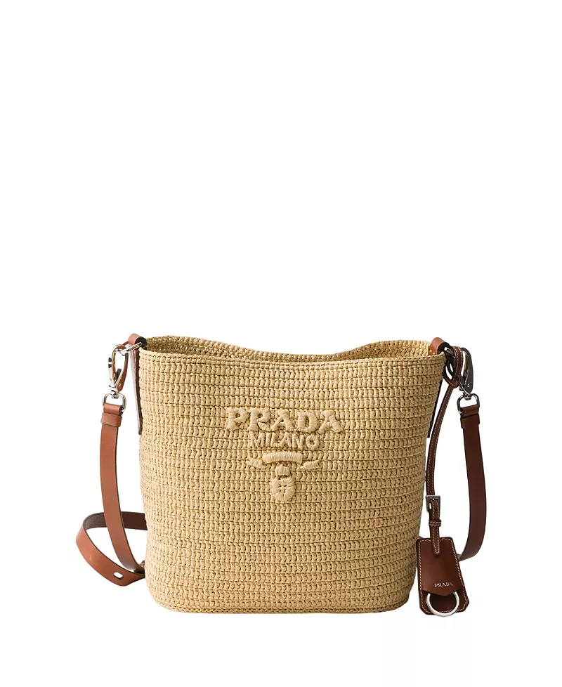 Prada Small Crochet And Leather Bucket Bag