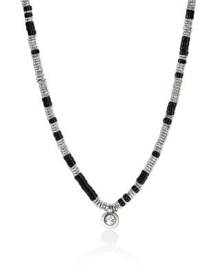 Sterling Silver JH Lovestruck™ Lab Grown Diamond Solitaire Bezel Onyx Heishi Bead Pendant Necklace, 18"