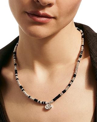 Sterling Silver JH Lovestruck™ Lab Grown Diamond Solitaire Bezel Onyx Heishi Bead Pendant Necklace, 18"