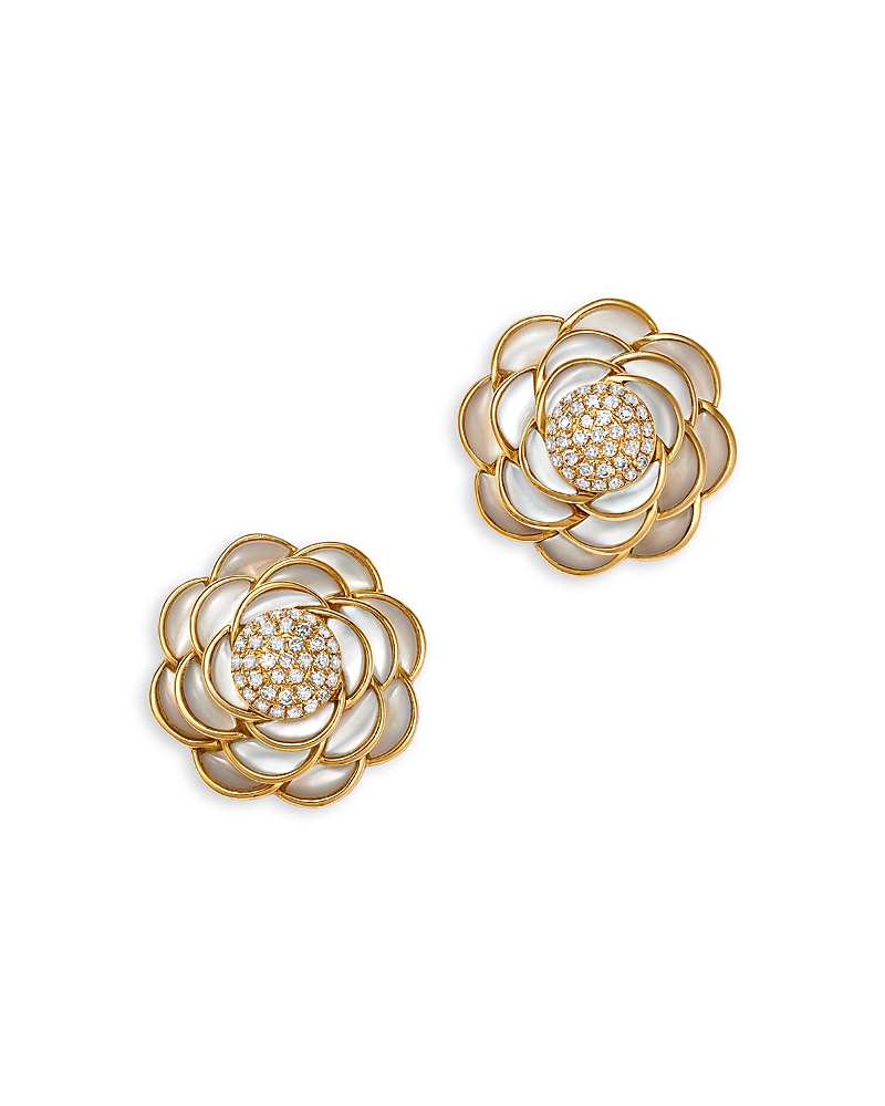 Bloomingdale's Fine Collection Mother of Pearl & Diamond Flower Stud Earrings in 14K Yellow Gold