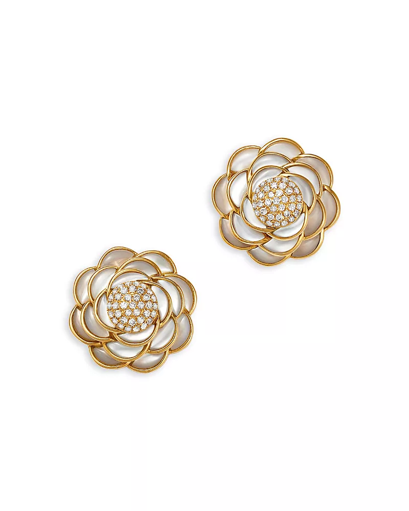 Bloomingdale's Fine Collection Mother of Pearl & Diamond Flower Stud Earrings in 14K Yellow Gold