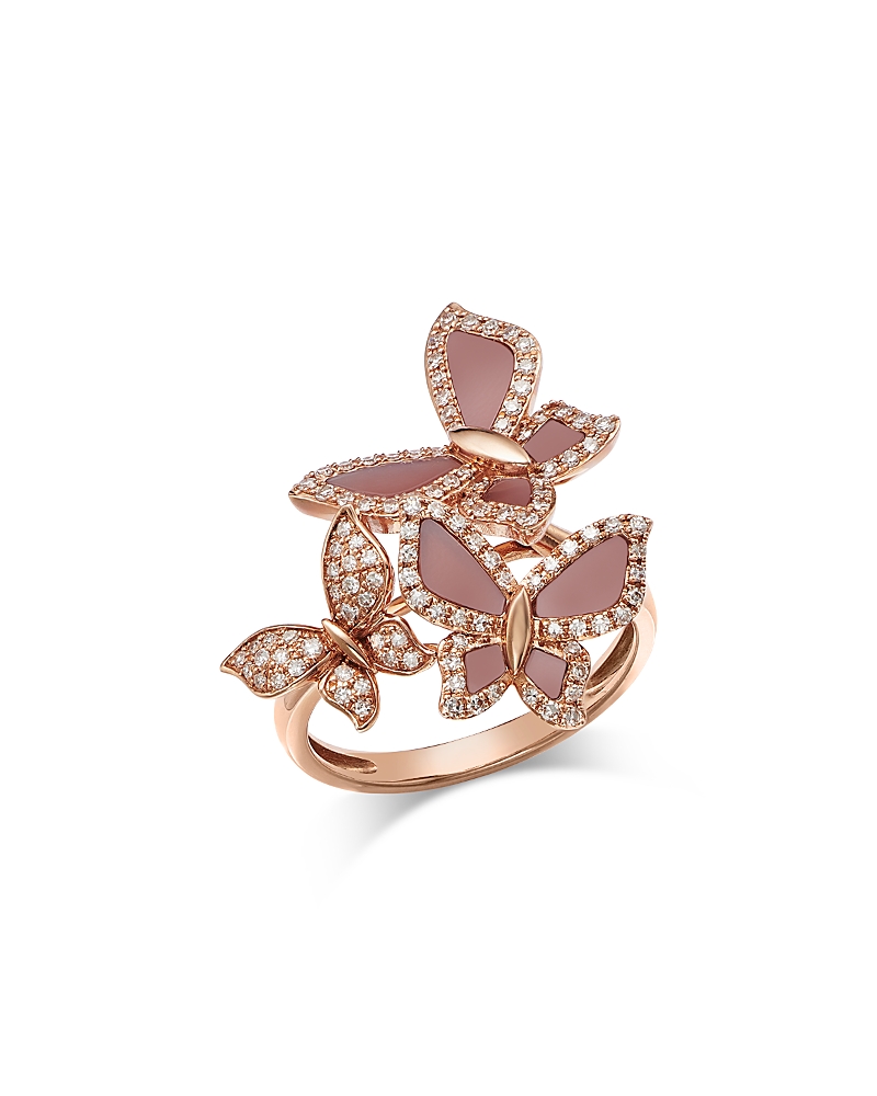 Bloomingdale's Fine Collection Mother of Pearl & Diamond Triple Butterfly Ring in 14K Rose Gold