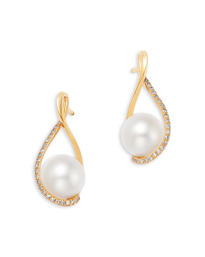 Bloomingdale's Fine Collection Spring Pearl Freshwater Pearl & Diamond Open Frame Drop Earrings in 14K Yellow Gold