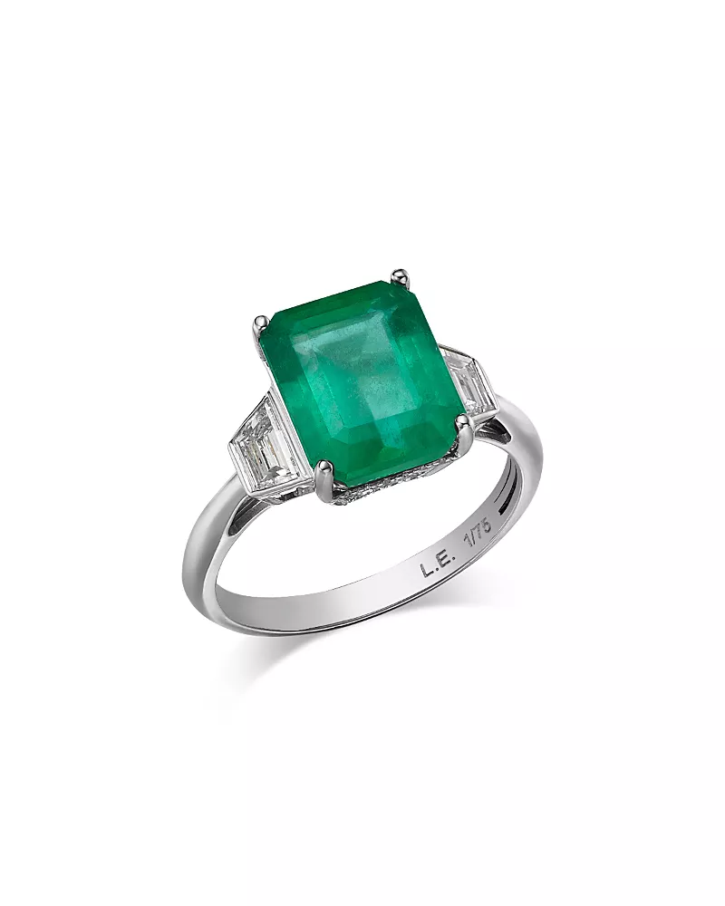 Bloomingdale's Fine Collection Limited Edition Certified Emerald Ring with Diamond Trapezoids in 14K White Gold