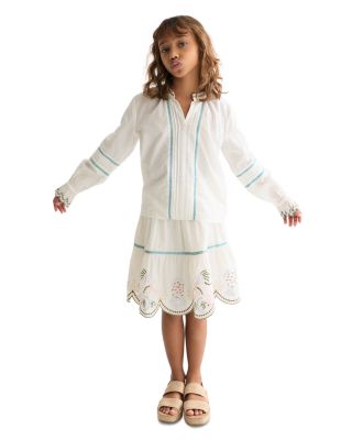 Girls' Embroidered Cuff Long Sleeve Cotton Shirt - Little Kid, Big Kid