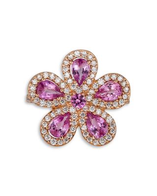 18K Rose Gold Classic Flower Pink Sapphire & Diamond Ring
