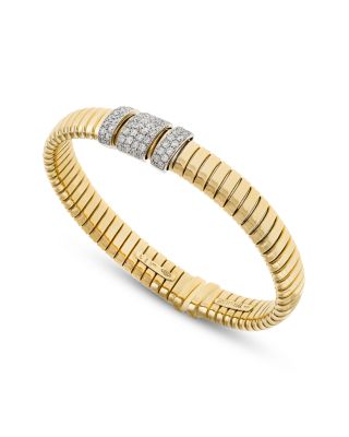 18K Yellow Gold Diamond Via Mercanti Flat Tubogas Bangle Bracelet