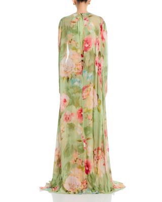 Chiffon Floral Cape Gown