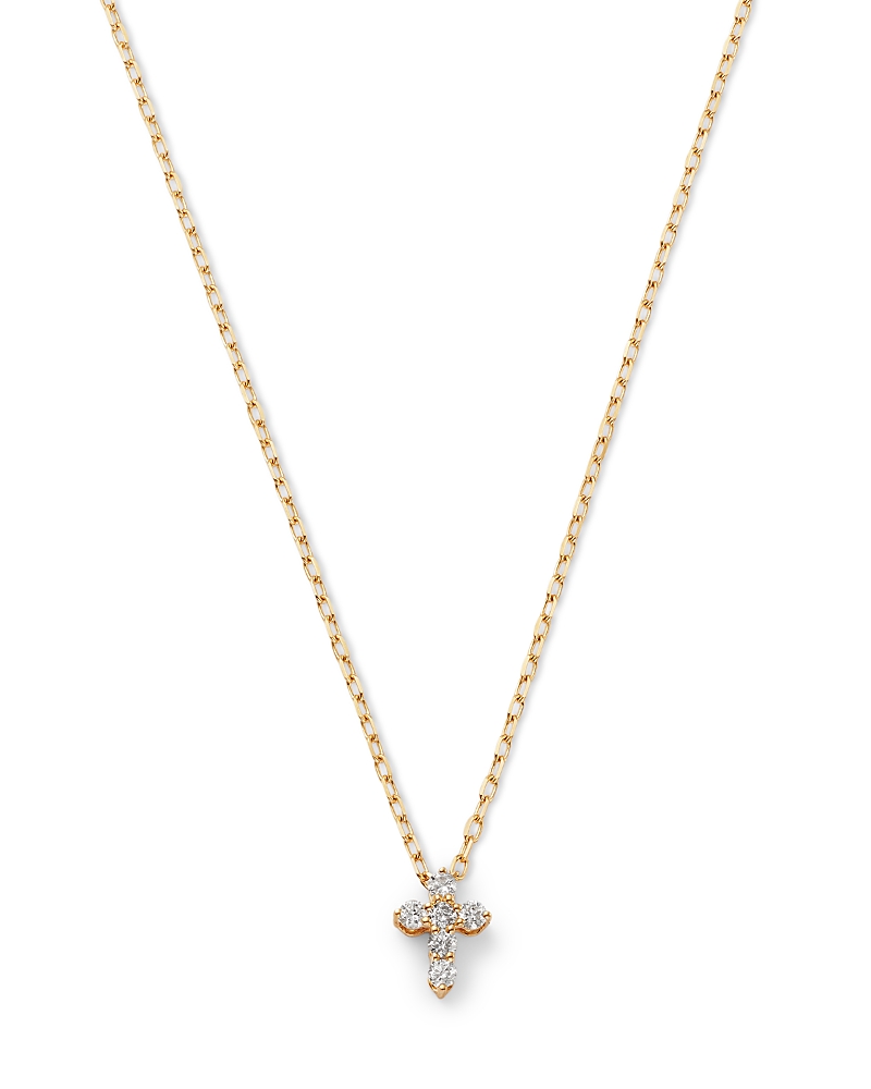 Bloomingdale's Fine Collection Diamond Mini Cross Pendant Necklace in 14K Gold, 0.12 tcw · 18 in