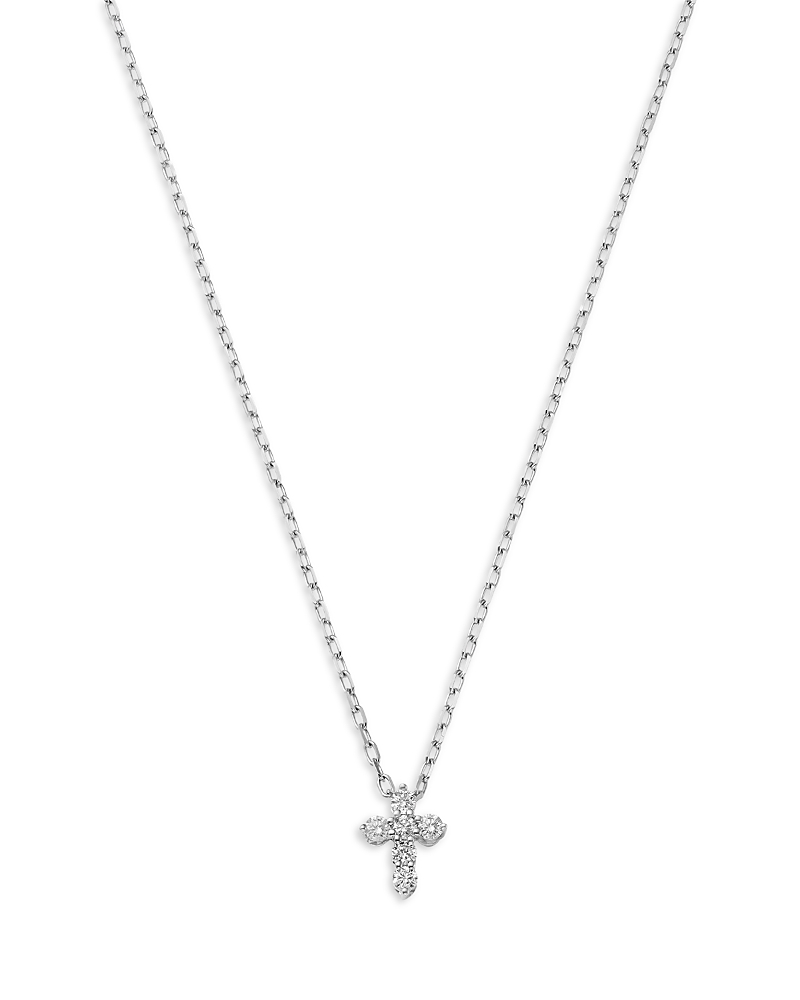 Bloomingdale's Fine Collection Diamond Mini Cross Pendant Necklace in 14K Gold, 0.12 tcw