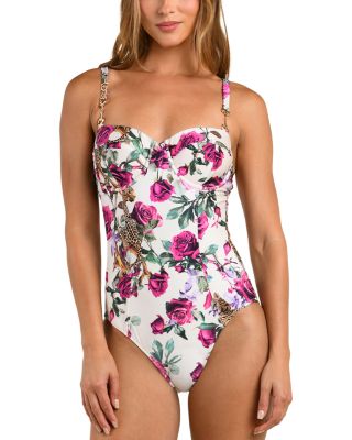 Amie Rose Leopard Jungle Underwire Bandeau One Piece Swimsuit