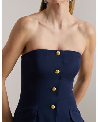 Button Trim Stretch Cady Strapless Gown