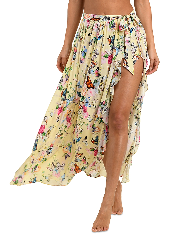 L'Agence Garden Butterflies Klaire Wrap Maxi Skirt Cover Up