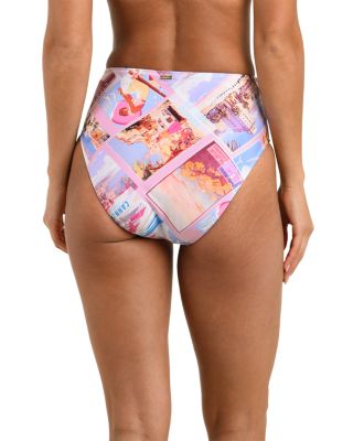 Vanessa Postcard Print High Waist Bikini Bottom