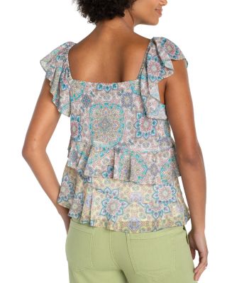 Flutter Sleeve Draped Woven Blouse