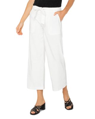 Belted High Rise Crop Wide Leg Jeans in White