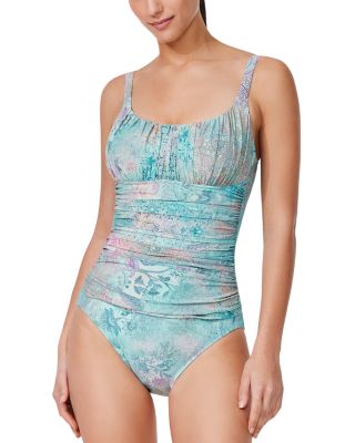 Souk Scoop Neck Shirred Bust One Piece Swimsuit