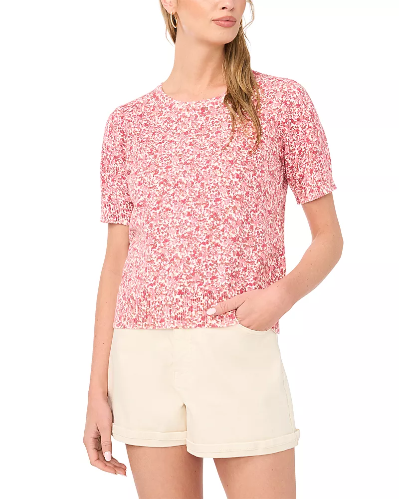 1.state Floral Print Crewneck Top