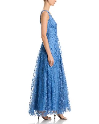 Floral Appliqu&eacute;d V Neck Gown