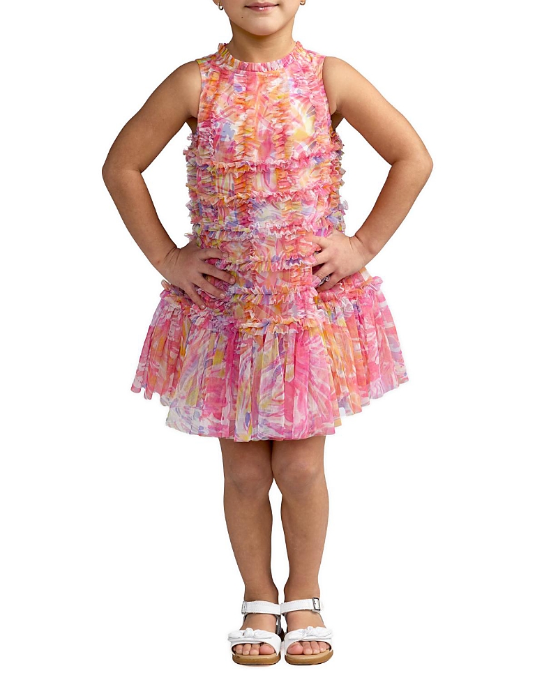 Mac Duggal Girls' Floral High Neck Sleeveless Ruffled Dress - Little Kid, Big Kid