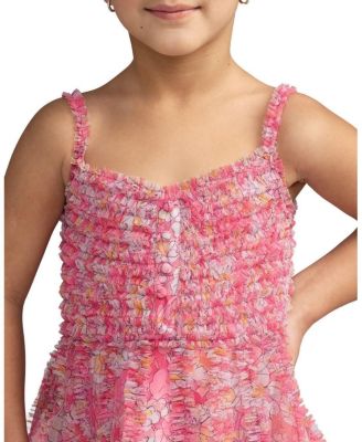  Girls' Mesh V-Neck Floral Print Mini Dress - Little Kid, Big Kid