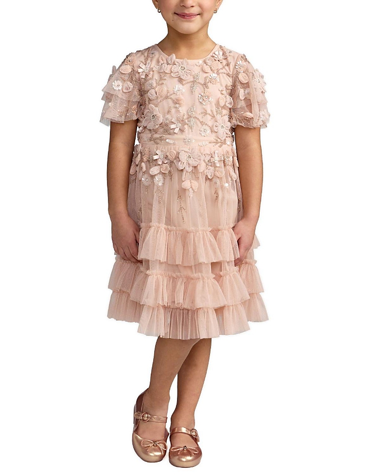 Mac Duggal Girls' Flutter Sleeve Tiered Ruffle Gown - Little Kid, Big Kid
