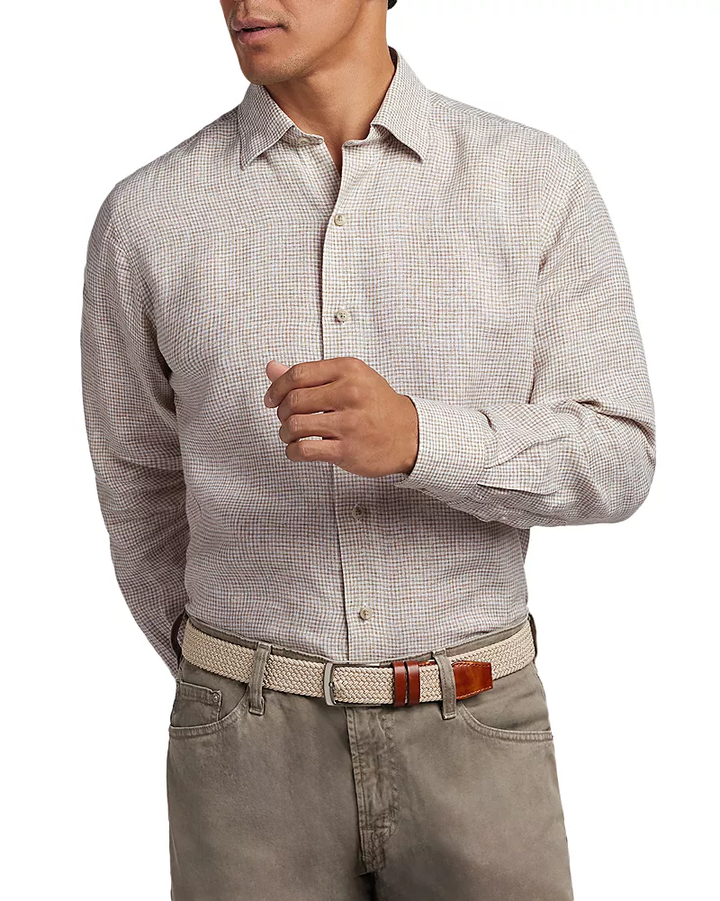 David Donahue Linen Check Shirt
