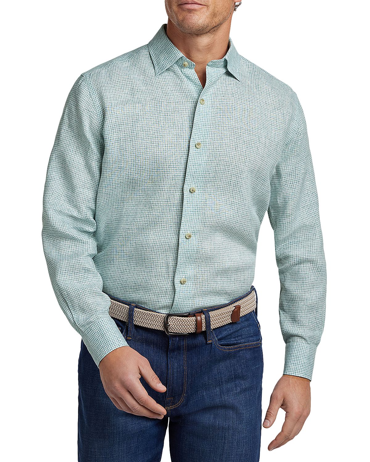 David Donahue Linen Check Shirt