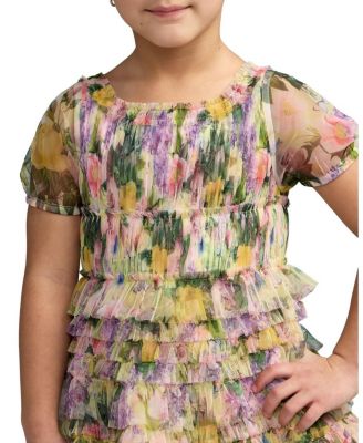  Girls' Floral Scoop Neck Ruffle Dress - Little Kid, Big Kid