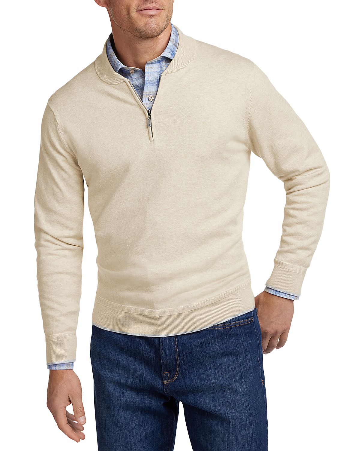 David Donahue Skipper Cotton Silk Quarter Zip Sweater