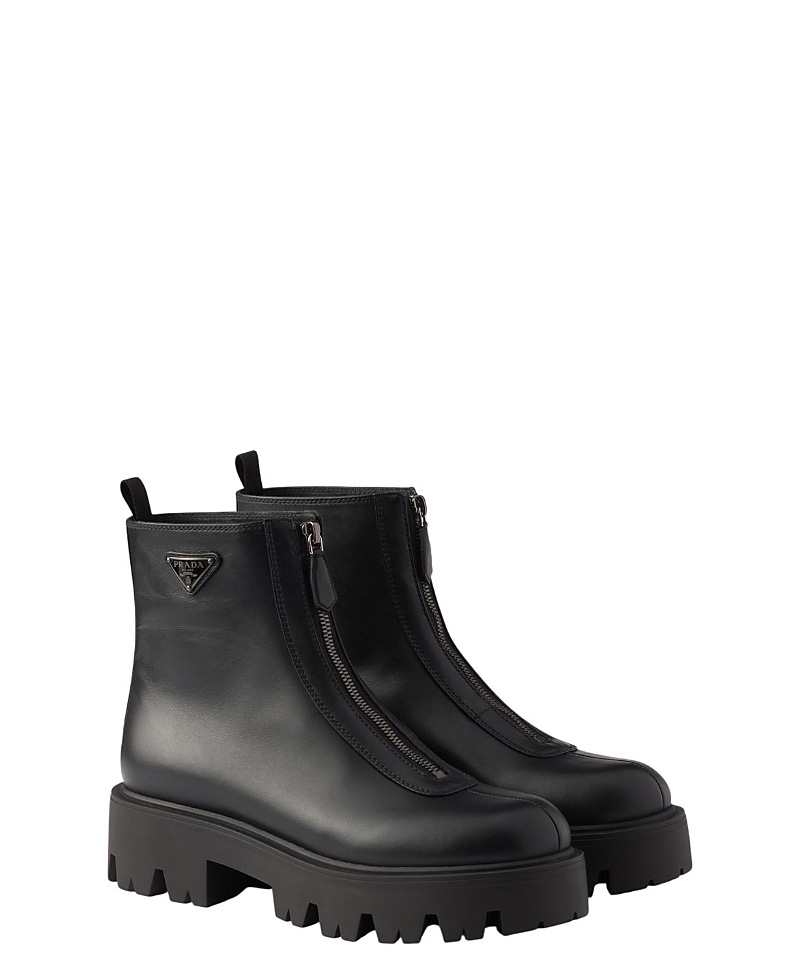Prada Women's Leather Zipper Booties