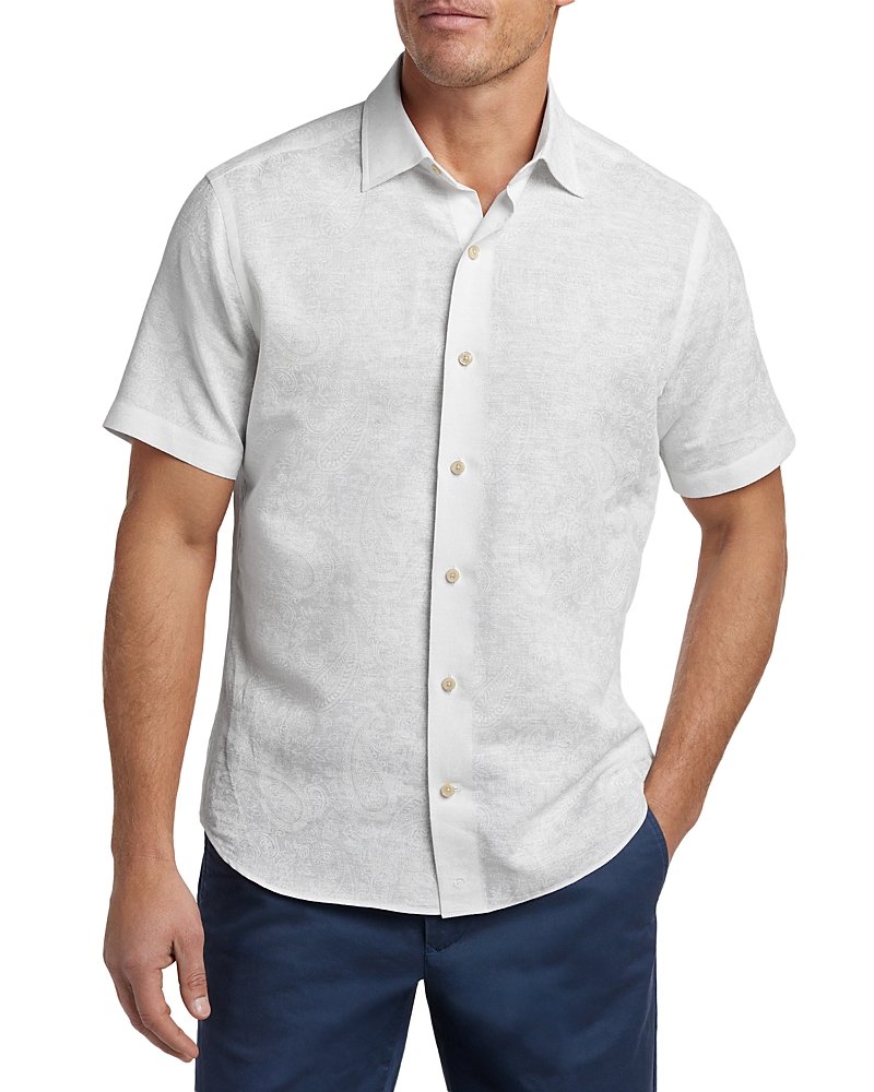 David Donahue Linen Cotton Paisley Short Sleeve Shirt