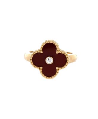 Vintage-Like Alhambra Ring 18K Gold with Carnelian and Diamond