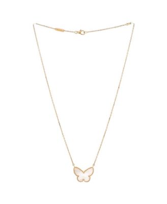 Lucky Alhambra Butterfly Pendant Necklace 18K Gold with Mother of Pearl ,16.25"