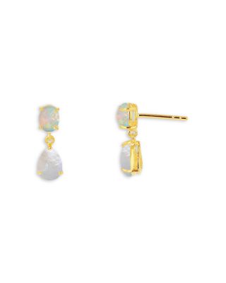 10K Yellow Gold Opal & Mother of Pearl Drop Earrings