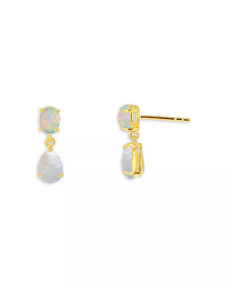 Moon & Meadow 10K Yellow Gold Opal & Mother of Pearl Drop Earrings
