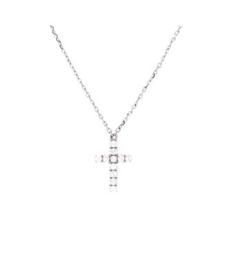 Cross Pendant Necklace 18K White Gold with Diamonds ,16"