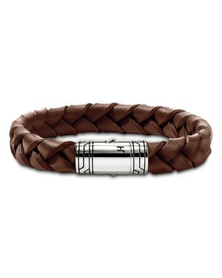 Men's Sterling Silver Braided Brown Leather Bracelet