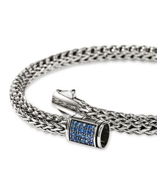 Sterling Silver Icon Blue Sapphire Pav&eacute; Woven Chain Link Bracelet, 5mm